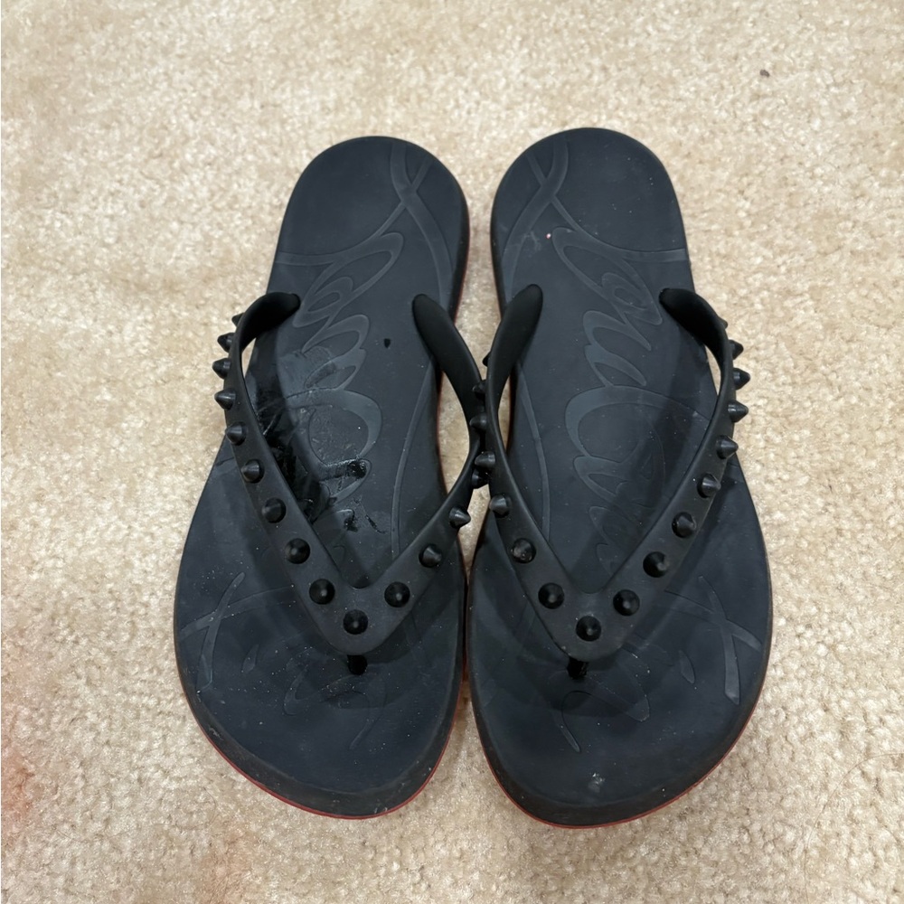Black Studded Christian louboutin Flip Flops